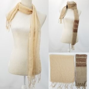 Lot of 2 Fringe Scarves Lightweight Cream Scarf & Woolly Southwest Rectangle